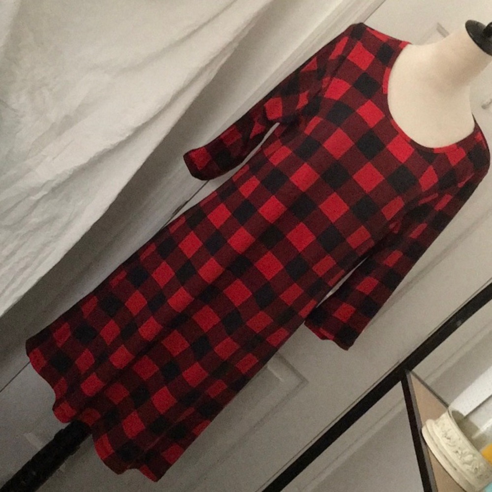 Plaid 3/4 Sleeve Dress